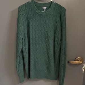 J Crew Forest Green Cable Knit Crewneck Sweater - Medium